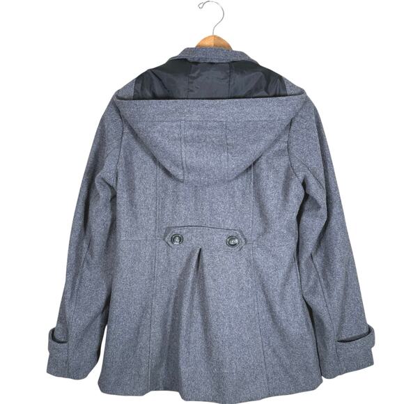 Vans Gray Hooded Wool Blend Peacoat | Women’s Medium Toggle Back Detail - Picture 7 of 12
